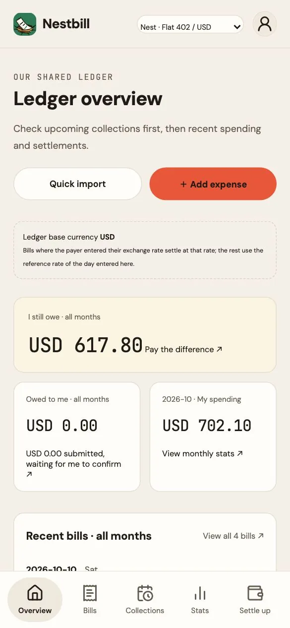 Nestbill overview on a phone